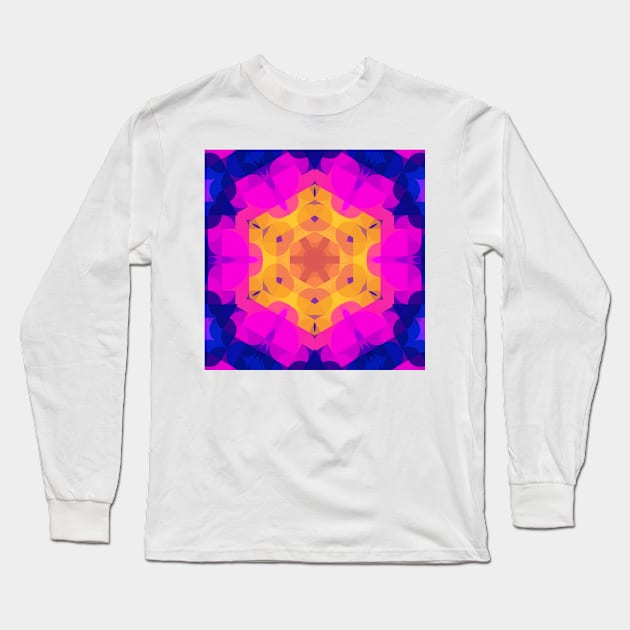 Retro Mandala Flower Yellow Pink and Blue Long Sleeve T-Shirt by WormholeOrbital